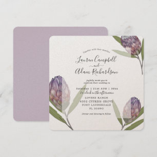 Convites Casamento Aquarela Roxa Protea Tropical