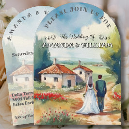 Convites Casamento Aquarela Rústico Encantador no Campo