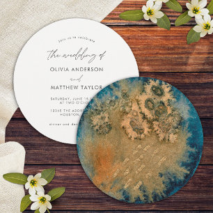 Convites Casamento Aquarela Simples Único Azul Marinho Dour