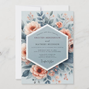 Convites Casamento Aquarela Slate Peach