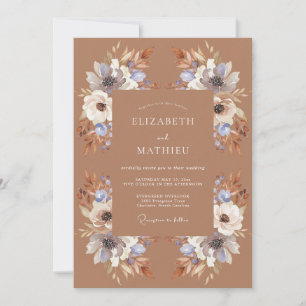 Convites Casamento Aquarela Terracota e Periwinkle