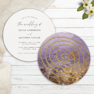 Convites Casamento Aquarela Única Simples Roxo Dourado