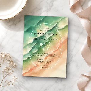 Convites Casamento Aquarela Verão Praia Oceano Mar Verde