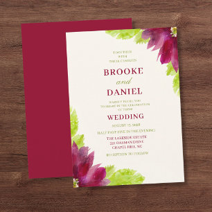 Convites Casamento Aquarela Verde Lima Borgonha