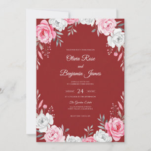 Convites Casamento Aquarela Vermelho Tijolo