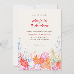 Convites Casamento Aquarela Vida Marinha Praia Náutica