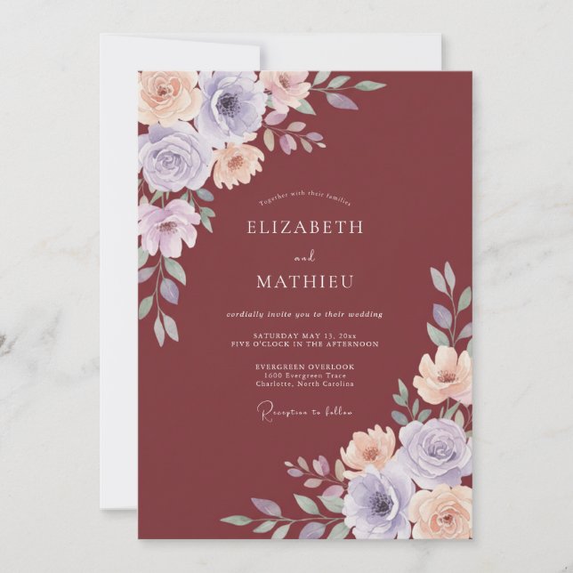 Convites Casamento Aquarela Vinca Rust (Frente)
