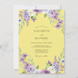 Convites Casamento Aquarela Violeta Amarela