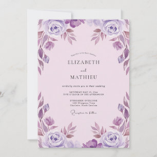Convites Casamento Aquarela Violeta Rosa