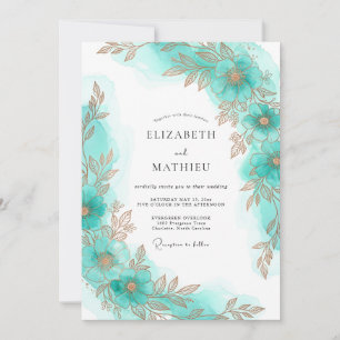 Convites Casamento Aquático Dourado Costeiro