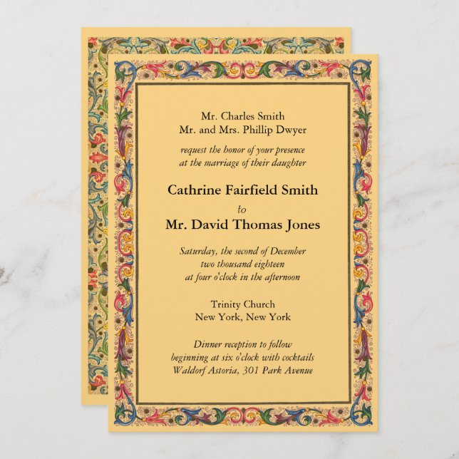 Convites Casamento Arábico Florentine Dourado de luxo (Frente/Verso)