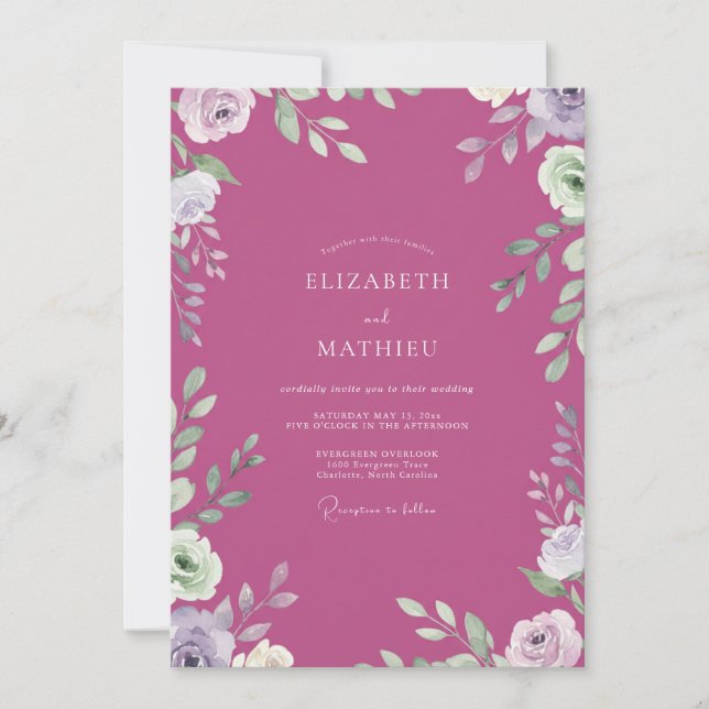 Convites Casamento Arborizado Magenta Artesanal (Frente)