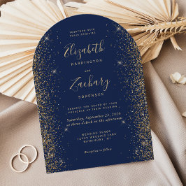 Convites Casamento Arco Azul Marinho Dourado com Brilho Mod