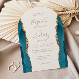 Convites Casamento Arco de Marfim Ágata Dourada Verde Teal