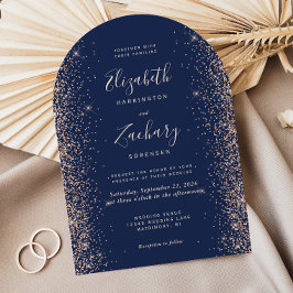 Convites Casamento Arco Glitter Azul Naval Moderno Pêssego