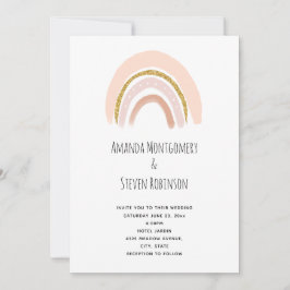 Convites Casamento Arco-Íris Boho Rosa Pastel e Brilho Fals