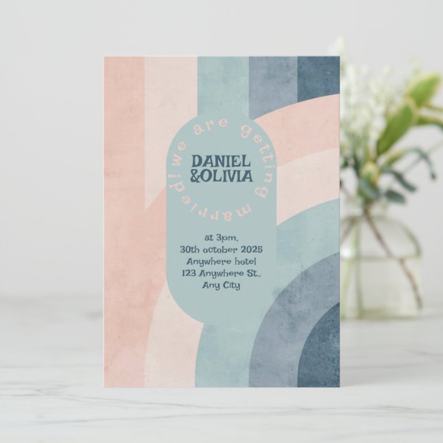 Convites Casamento Arco-Íris dos anos 70 (Em pé/Frente)