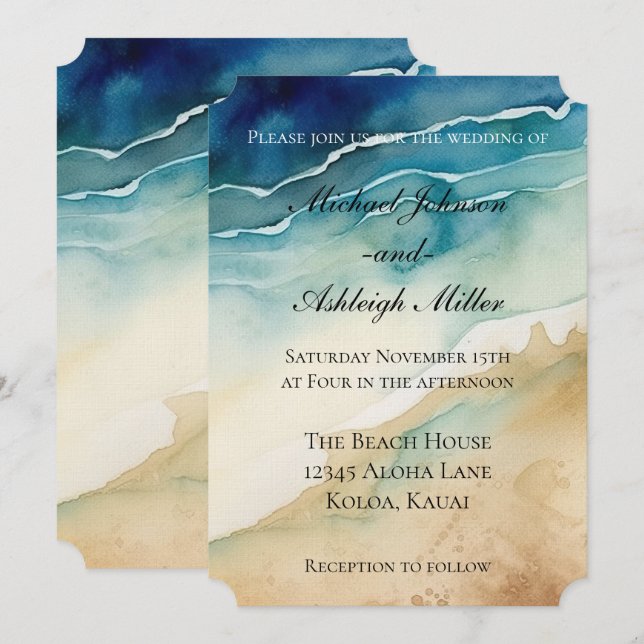 Convites Casamento Areia Oceano Azul Praia (Frente/Verso)