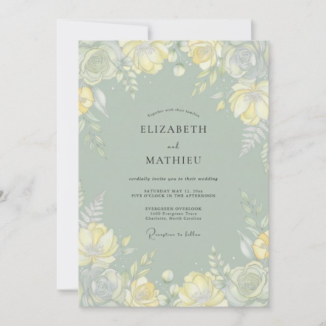 Convites Casamento Arejado de Primavera em Verde Sage (Frente)