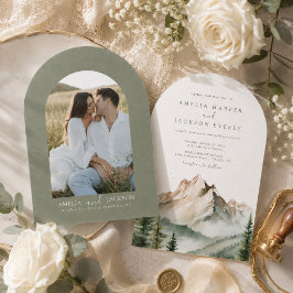 Convites Casamento Arqueado Boho Aquarela Montanha
