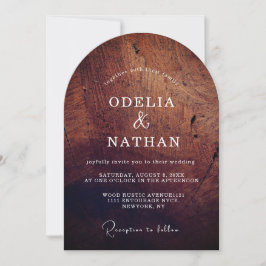 Convites Casamento Arqueado com Textura de Madeira Rústica 