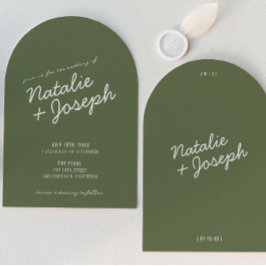 Convites Casamento Arqueado Moderno Verde Caprichoso de Ver