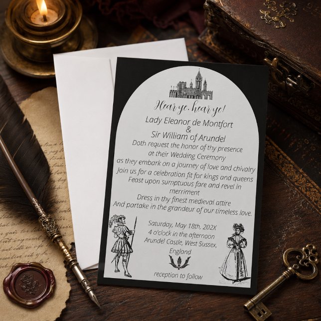 Convites Casamento Arqueado Preto Renascença Medieval (Criador carregado)