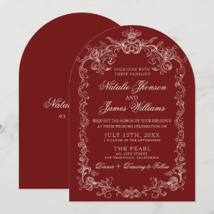 Convites Casamento Arqueado Vermelho Escuro Burgundy Vintag