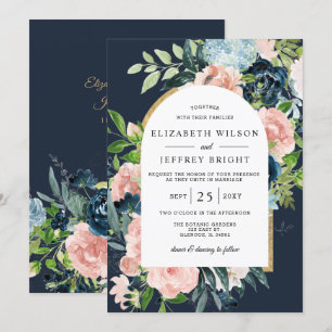 Convites Casamento Arranhado Floral Dourado com Blush de Ma
