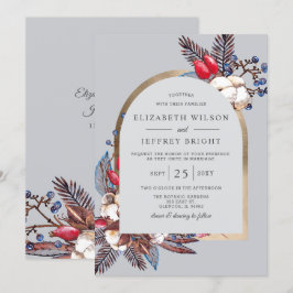 Convites Casamento Arranhado Rustic Winter Cotton Red Berri