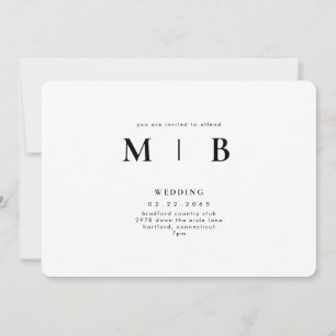 Convites Casamento Arredondado Branco com Monograma Simples