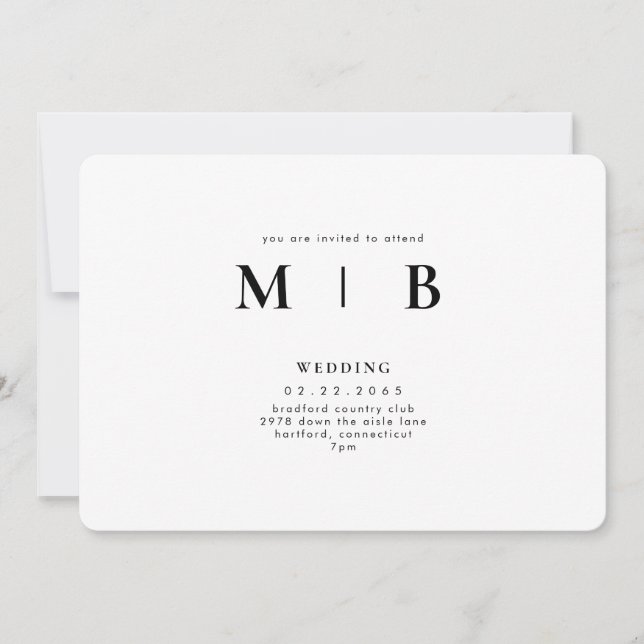 Convites Casamento Arredondado Branco com Monograma Simples (Frente)