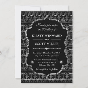 Convites Casamento Art Déco com Borda Prateada Elegante