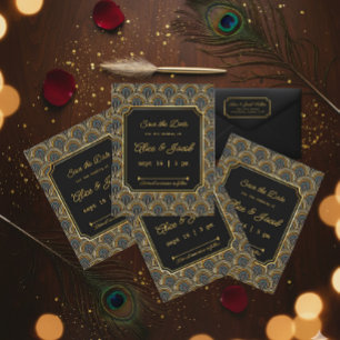 Convites Casamento Art Deco com Estilo Bordado para Salvar