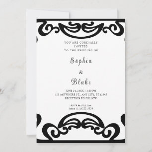 Convites Casamento Art Déco de Luxo Preto e Branco