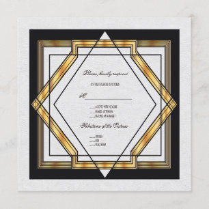 Convites Casamento Art Déco Dourado Branco de Grande Gatsby