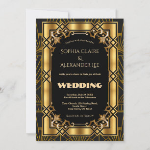 Convites Casamento Art Déco Dourado O Grande Gatsby Anos 19