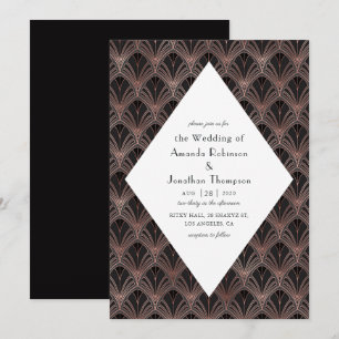 Convites Casamento Art Déco em Rosa Dourado e Preto