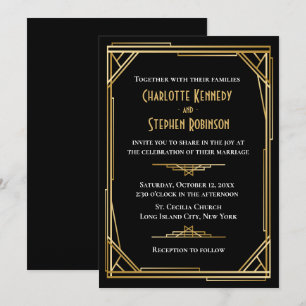 Convites Casamento Art Déco Grandioso Gatsby Elegante Preto