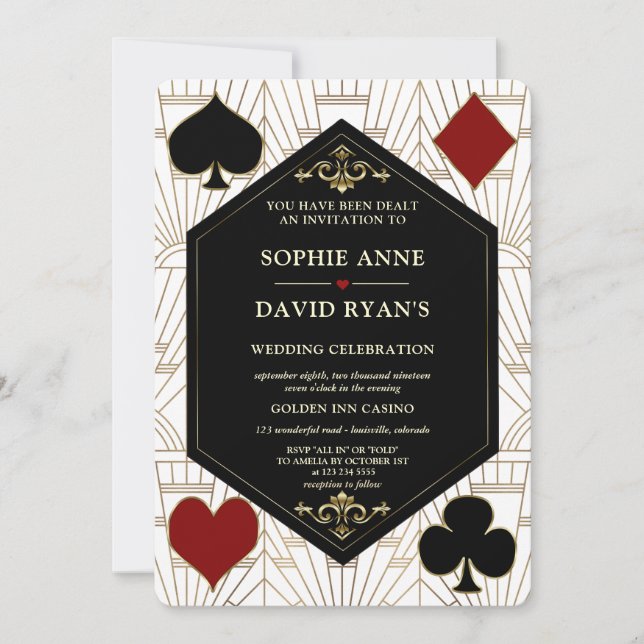Convites Casamento Art Deco Ouro Branco Gatsby Código QR Ca (Frente)