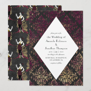 Convites Casamento Art Déco Paris Burgundy e Faux Gold Wine