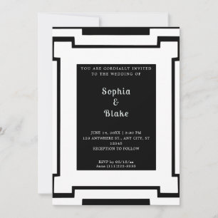 Convites Casamento Art Déco Preto e Branco Ousado