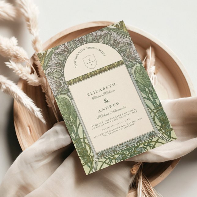 Convites Casamento Art Nouveau azeitona (Criador carregado)