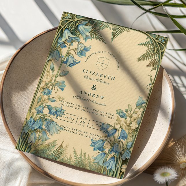 Convites Casamento Art Nouveau Bluebell (Criador carregado)