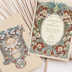 Convites Casamento Art Nouveau com Lírios Brancos Luxuosos