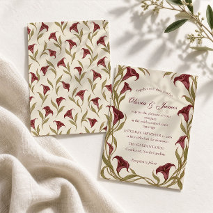 Convites Casamento Art Nouveau de Lírio Calla Borgonha Vint