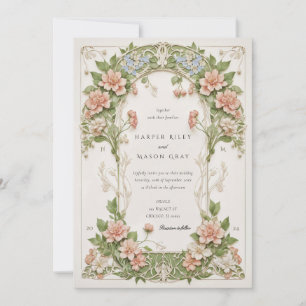 Convites Casamento Art Nouveau Elegante de Hortênsias