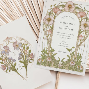 Convites Casamento Art Nouveau Elegante Ervilhaca Doce