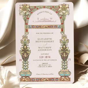 Convites Casamento Art Nouveau em Ouro e Pastel Arco