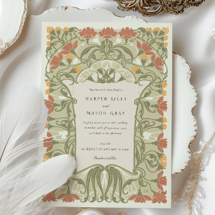 Convites Casamento Art Nouveau Floral em Tons Terrosos Quen